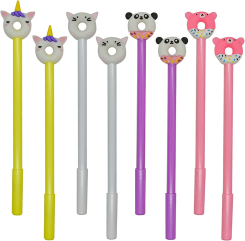 Maydahui 12PCS Cute Animal Donuts Gel Pen, Fun Food Pens, Panda Bear Cat Unicorn Style, Black Ink for Party School