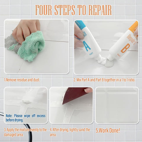 Porcelain Repair Kit White, High-Gloss Chipped Sink & Tile Repair Kit for Sinks, Tiles, and Toilet Cracks
