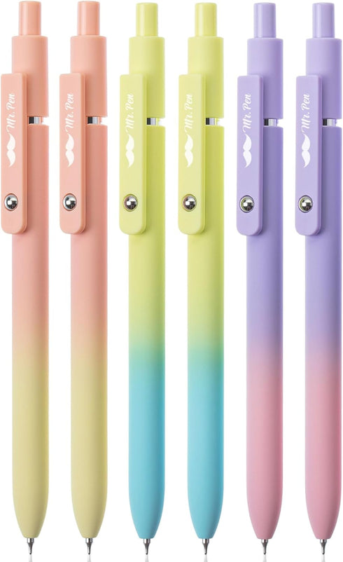 Mr. Pen Retractable Gel Pens, 6 Pack, Black Gel Pens, Gradient Color Barrels, Fine Point 0.5mm, Cute Aesthetic Pens