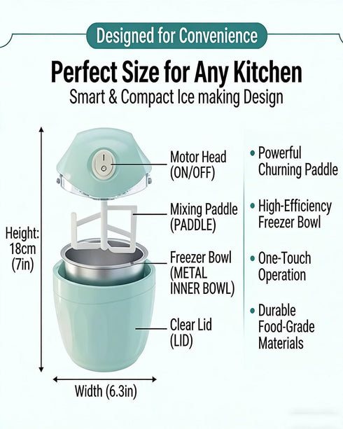 Generic 15-Minute 500ML Frozen Small Home Mini Ice Cream Maker, One-Touch Electric Machine, Personal Dessert Maker