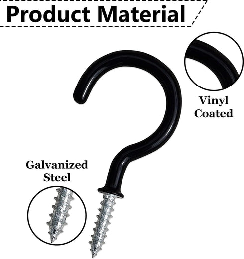 30 pcs Ceiling Hooks for Hanging Plants, Cups, and Utensils - Black Vinyl Coated Screw-in Hooks