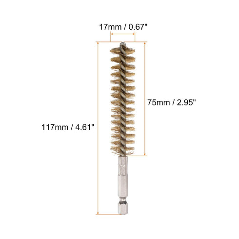 3pcs Brass Bore Brush 17mm Dia Cleaning Wire Brush with Handle 1/4 Inch Hex Shank for Tubes, Ports, Bearings