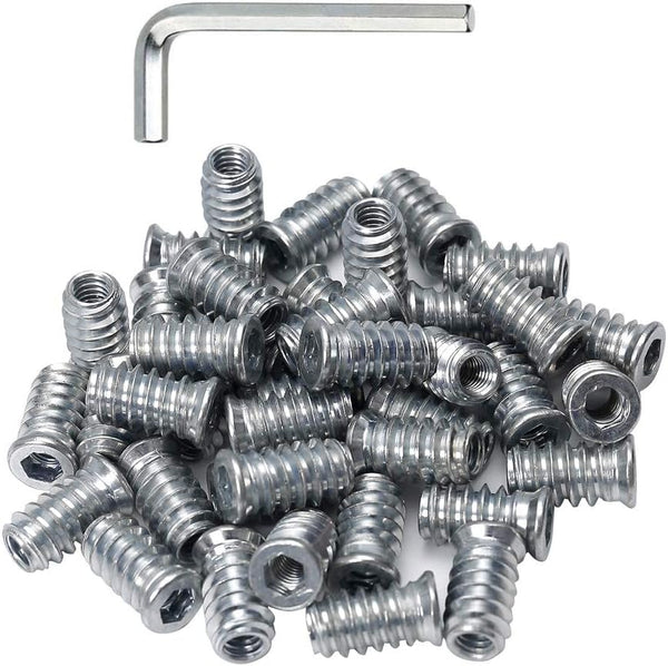 40pcs Threaded Inserts for Wood, 1/4-20 Furniture Screw in Nuts, 20mm Length