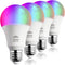 LED Color Changing Lights, RGBW 2700K-6500K, 60 Watt Equivalent, Dimmable with App, A19 E26, 4 Counts, No Hub Required