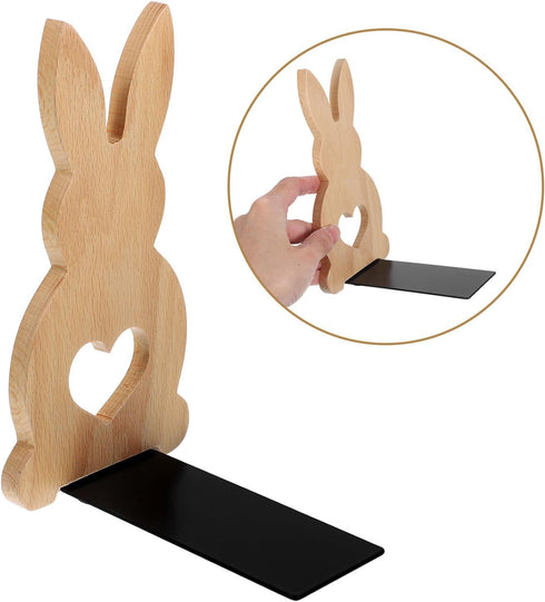 SHERCHPRY Wooden Bunny Bookends Retro Desk Accessories Animal Bookends for Desk and Shelf Organization Compact Wooden
