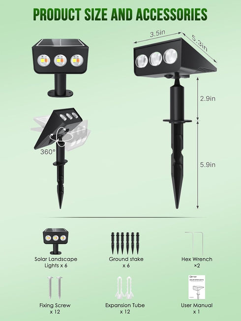 IP65 3 6 Pack Solar spot Lights Outdoor Waterproof Solar spotlights Lighting Modes Tree Lights for Outdoor Yard Garden