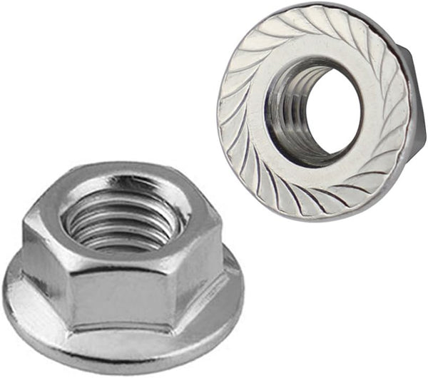 M6 Serrated Flange Nuts Flanged Locknuts, Stainless Steel 18-8 (304), Bright Finish, 50 PCS