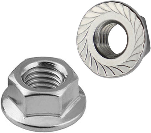 3/8-16 Serrated Flange Hex Lock Nuts, 10 PCS Stainless Steel 18-8 (304) Bright Finish