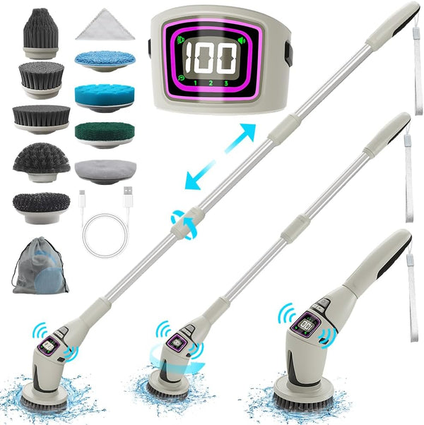 10-in-1 Electric Spin Scrubber for Cleaning, Voice Broadcast Rechargeable Power Scrubber, Aquarium