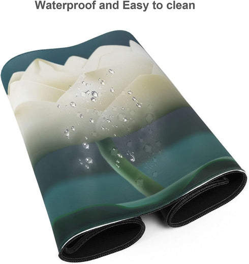 XXL Large White Lotus Flower Gaming Mouse Pad, Big Desk Mat with Stitched Edges for Computer, Laptop, Office, 31.5'' x