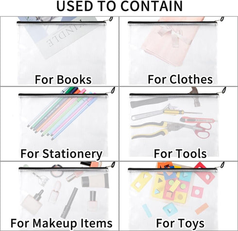 EOOUT 24pcs Mesh Zipper Pouch Bags, Plastic Zipper Bag for Organizing, 13.5x9.5 Inches Letter Size, A4 Size for Office