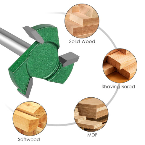 CNC Spoilboard Surfacing Router Bit, 1/4'' Shank, 1-1/4'' Cut Dia, 1/4'' Cut Length, 3 Wings, Professional Woodworking
