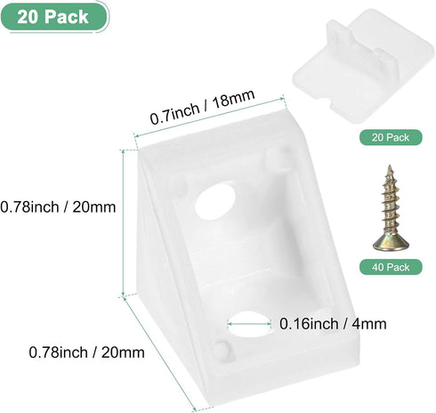 20-Pack 0.78 0.71 M METERXITY L-Shape Corner Brace, x in Nylon Plastic Right Angle Brackets with Screw for Shelves/Wood