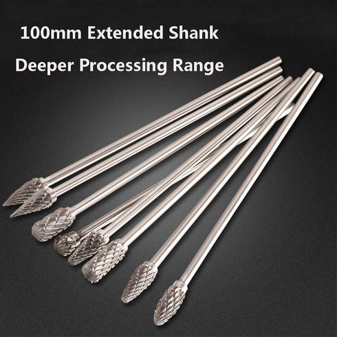 10pcs 3 mm (1/8 Inch) Tungsten Carbide Double Cut Rotary Burr Die Grinder Bits - Long Shank 100mm Fits Rotary Tool