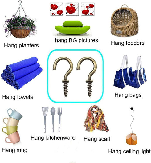 Small Bronze Ceiling Hooks, 5/8'' Screw-in Lights & Jewelry Hooks, 40 Pack