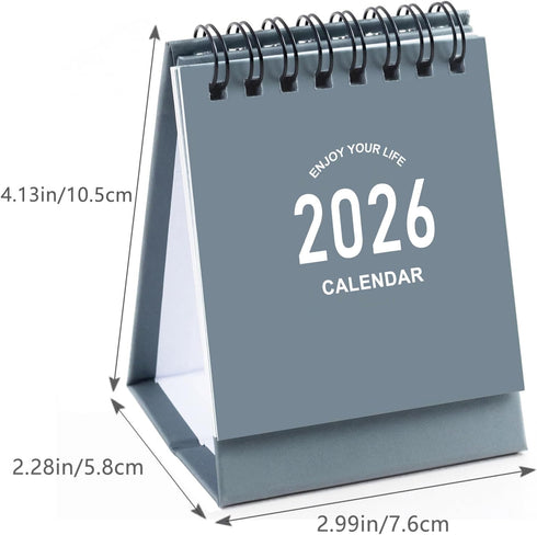 Mini Desk Calendar 2025-2026, Small Desktop Calendar from July 2025 to Dec 2026, Thick Paper with Stickers (Mini Grey)