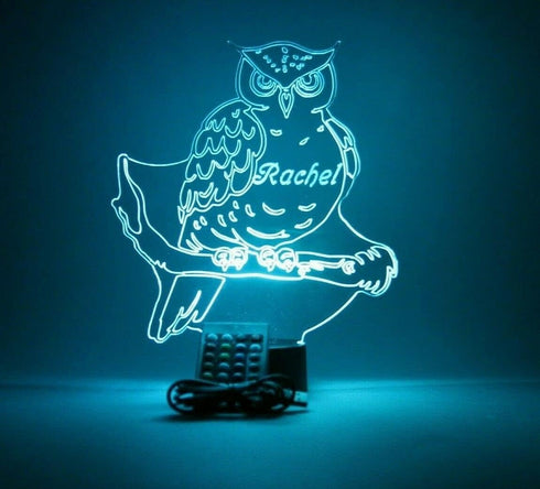 16 MIRROR MANIA Large Owl on Branch Light Up Night Owl Table Desk Lamp LED Personalized Free Engraved Custom Name