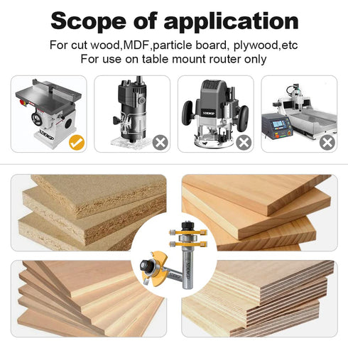 Professional 2 PCS Tongue and Groove Router Bit Set, 1/2 Inch Shank Wood Milling Cutter for Joinery