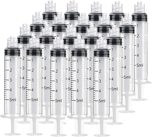 20 Pack 5ml Plastic Syringe, Luer Lock with Measurement, No Needle for Scientific Labs Liquid Measuring, 20pcs