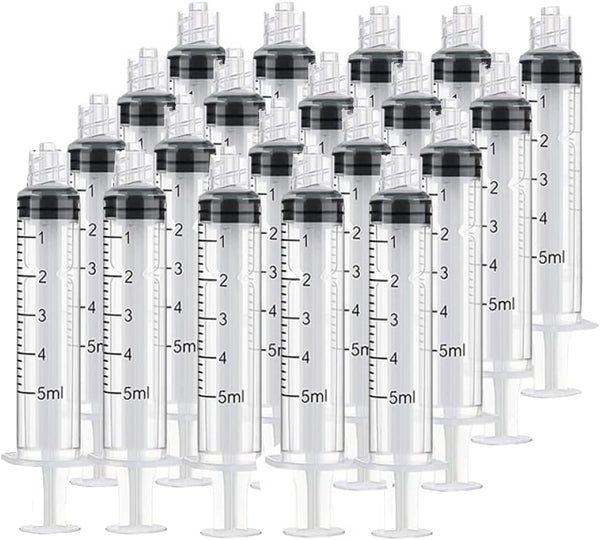 20 Pack 5ml Plastic Syringe, Luer Lock with Measurement, No Needle for Scientific Labs Liquid Measuring, 20pcs