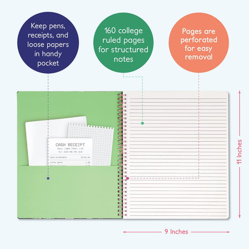 Sweetzer & Orange Cute Spiral Notebooks, College Ruled with Pockets, Hardcover for Women, 80 Double-Sided Pages