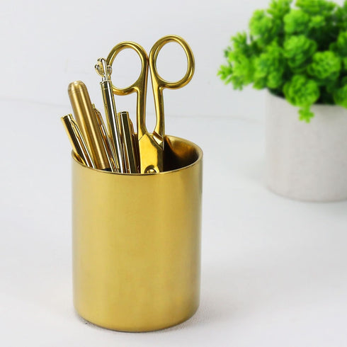 Set 3, MultiBey Gold Desk Organizer of Luxury Paper Clip Holder & Pencil Holder Cup for Office Supplies, Metal Makeup