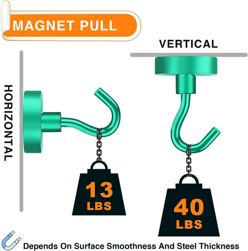 MIKEDE Magnetic Hooks, 40Lbs+ Heavy Duty Magnet Hooks for Cruise Cabins, Strong Neodymium Hanging Hooks (Green, 4 Pack)