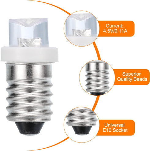 MECCANIXITY 4.5V/0.11A E10 Mini LED Light Bulbs, 10Pcs for Scientific Experiment Lighting