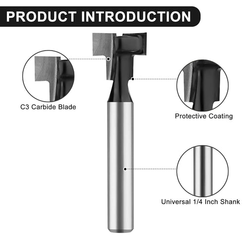 UTRUSTTO Set 1/4 Inch 6 1/4, 5/16, 3/8, 9/16, 1/2, 5/8 inch Keyhole Router Bit Shank, Pieces T Slotting Router Bits