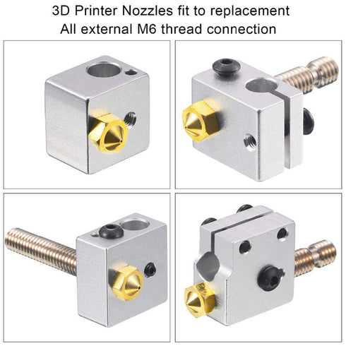 Aokin 16 Pcs 3D Printer Brass Nozzles - Extruder Nozzles for E3D V5 V6, 0.2mm to 1.0mm for 1.75mm Filament