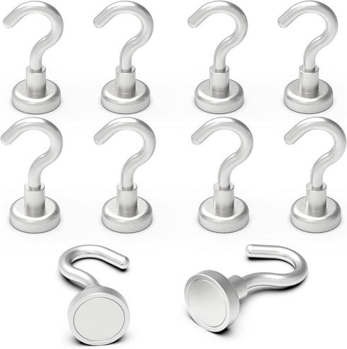Magnetic Hooks Refrigerator, 22 LBS Super Magnets with Neodymium Rare Earth for Hanging, Pack of 10