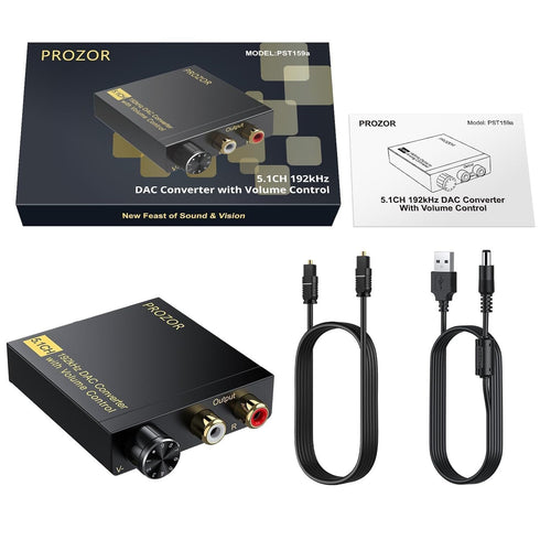 PROZOR DAC Converter 192Khz Digital to Analog Audio Decoder with Volume Control, Coaxial SPDIF to RCA Adapter