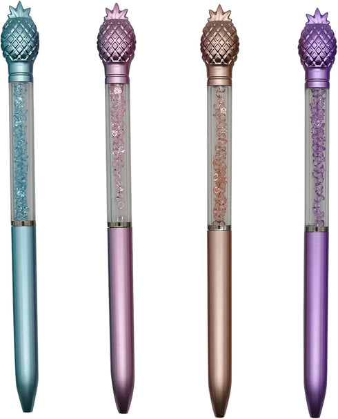 Maydahui 12PCS Pineapple Crystal Bling Ballpoint Pens, Retractable Quicksand Pens for Girls School Office Supplies