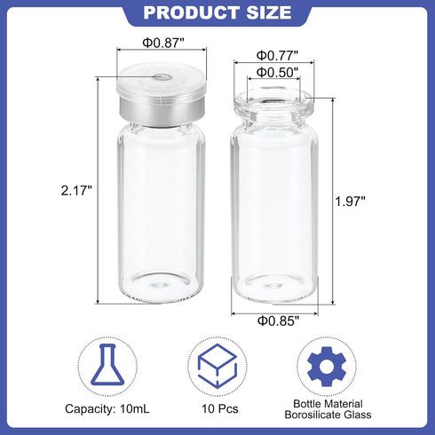 PATIKIL 10ml Sample Vials, 20 Pack Lab Empty Vials with Butyl Rubber Stopper and Crimp Top Caps Borosilicate Glass Vial, Transparent by PATIKIL