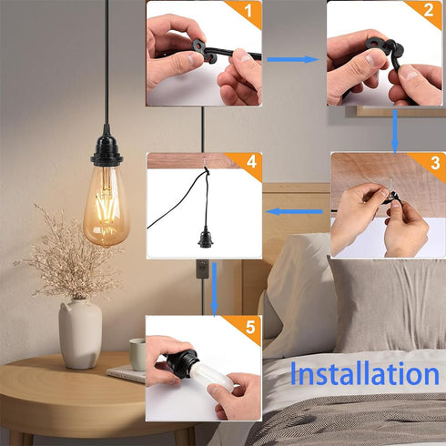 Jacqings E26/E27 15ft, Hanging Lantern Extension Cord Cable, Pendant Light Socket with On/Off Switch Hanging Lamp, Lamp