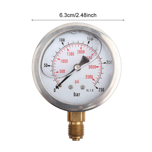 High Accuracy Hydraulic Pressure Gauge, 63mm Dial 0-250Bar/0-3750PSI, Double Scale, G1/4 Thread Connection