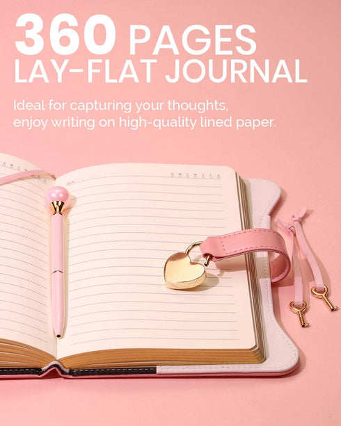Diary with Lock and Keys for Girls – 360 Gold Edged Pages, B6 Refillable Notebook, Garden Pink, with Pen and Bookmark