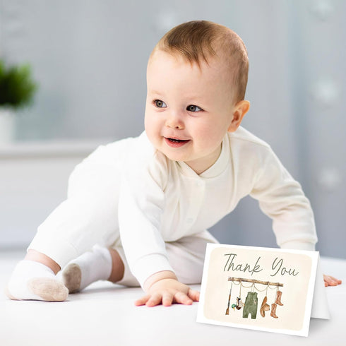 50 Pack FYSUIMU Baby Shower Thank You Cards Green Baby Cloth Mallard Duck Note Cards with Envelopes Stickers Boxed