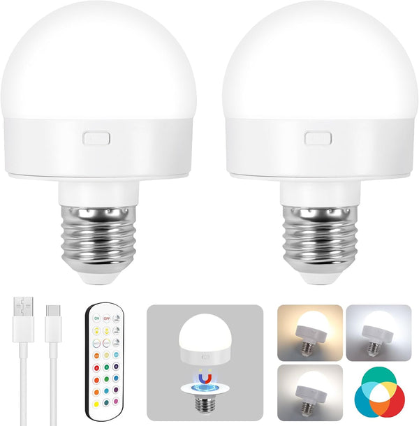 Ovyiech Rechargeable Battery Operated Light Bulbs with Remote Control,Timer and 15 Color Temperature,Wireless