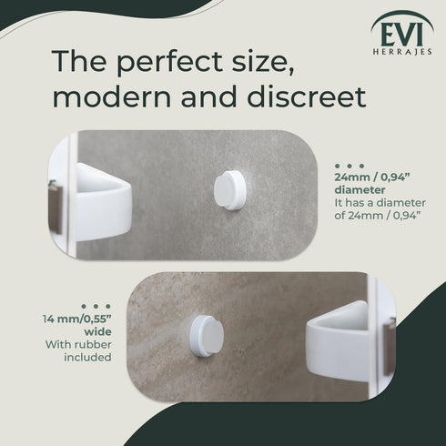 EVI Door Stop - White Stainless Steel Door Stop with Adhesive and Screw Fastening, Protective Rubber