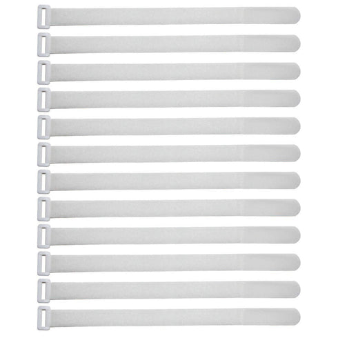 Reusable Cinch Straps 1" x 30" - 10 Pack (White) with Quality Hook and Loop Securing Straps & 2 Free Bonus Reusable