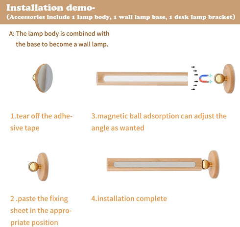 HBGFHG 360 1PCS) Rotatable Wooden Led Wall Lamp Magnetic USB Rechargeable Wall Sconces Battery Operated Led Night Light