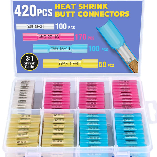 haisstronica 420PCS Heat Shrink Butt Connectors, Waterproof Insulated Electrical Wire Connectors
