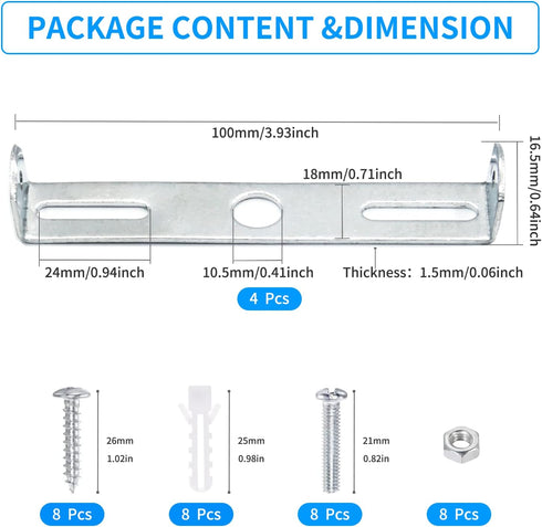 4 Packs Kit,3.9 inch etc.100x18mm Universal Light Fixture Mounting Bracket Square Ceiling Light Plate Wall Mounting