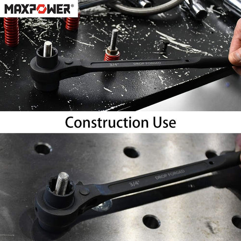 2PCS Set, 7/8 inch 3/4 inch, 17 mm 19 mm MAXPOWER Scaffold Wrench Dual Socket Scaffold x and Metric x Spud Ratchet