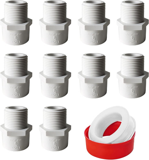 10Pcs PVC Male Adapter Pipe Fitting, 1 inch NPT Male Thread Connector for Plumbing Water Line