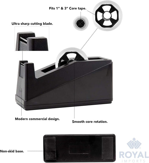 Royal Imports Desktop Tape Dispenser, Heavy Duty Adhesive Roll Holder (Fits 1" & 3" Core) for Office, Home