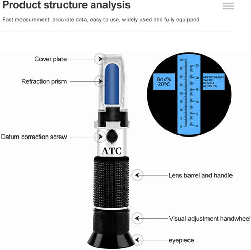 VGVGV 0-40% Set Brix Refractometer, Specific Gravity Brix Alcohol Refractometer Tester for Wort Beer Wine Grape Sugar