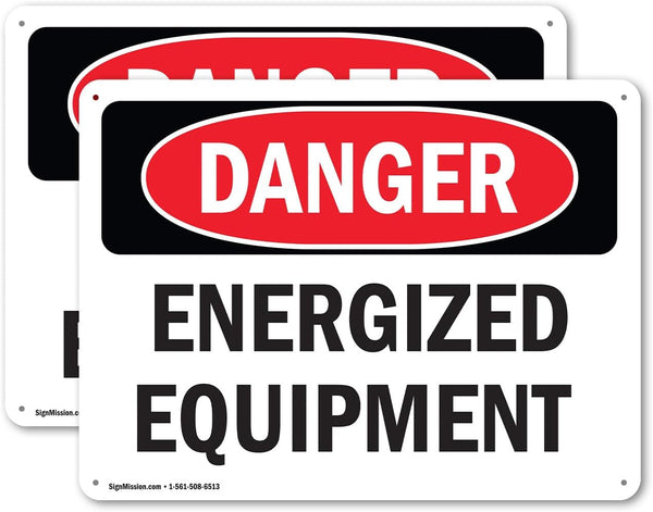 (2 Pack) Energized Equipment OSHA Danger Sign - 10 Inch X 7 Inch Rust-Free Aluminum Metal Signs
