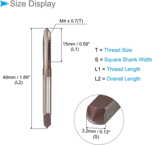 Hand Threading Taps, M4 x 0.7 Thread, Metric Alloy Tool Steel Taper Bottom Tap for Machine Thread Repair